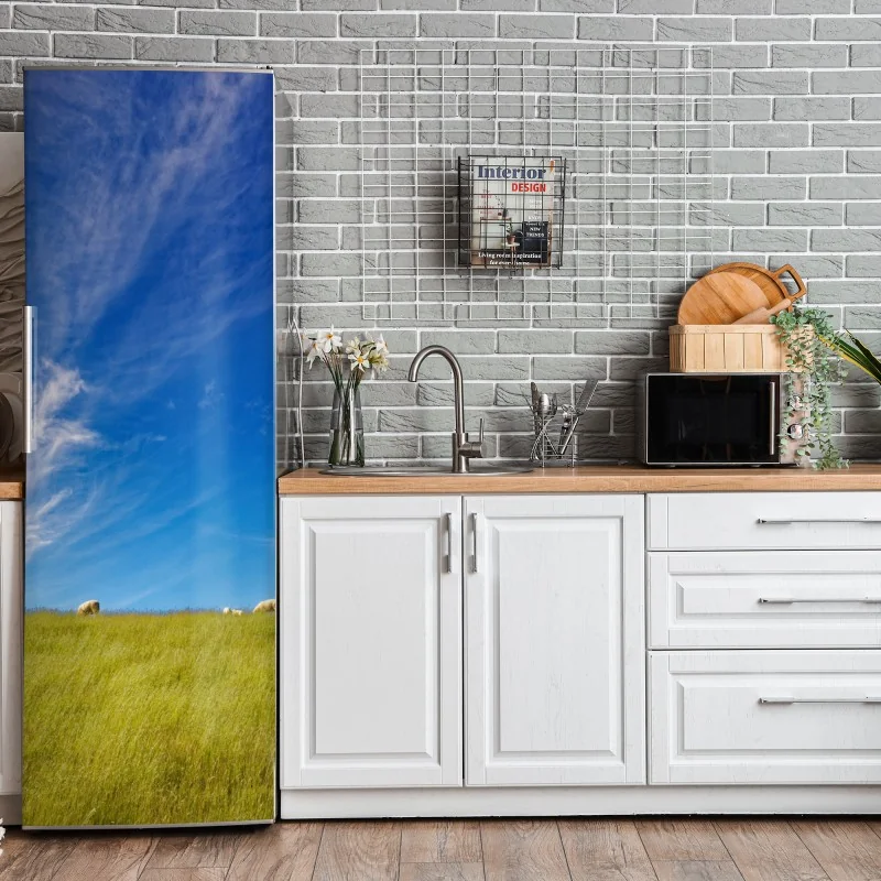 Naklejka na lodówkę luksusowa niebiesko-złota abstrakcja fluidalna – Wallissimo®