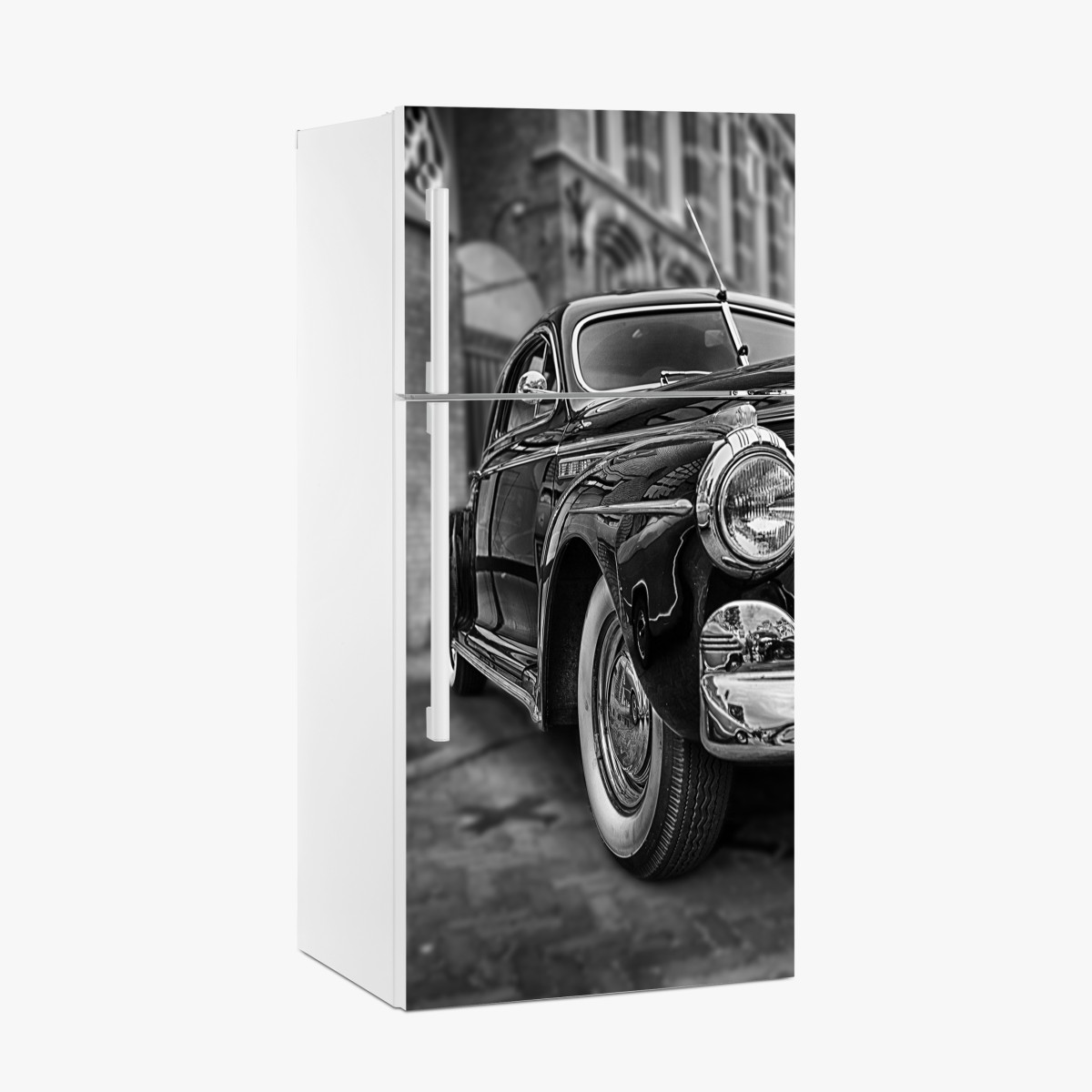 Fridge sticker vintage classic car on cobblestone street – Wallissimo®