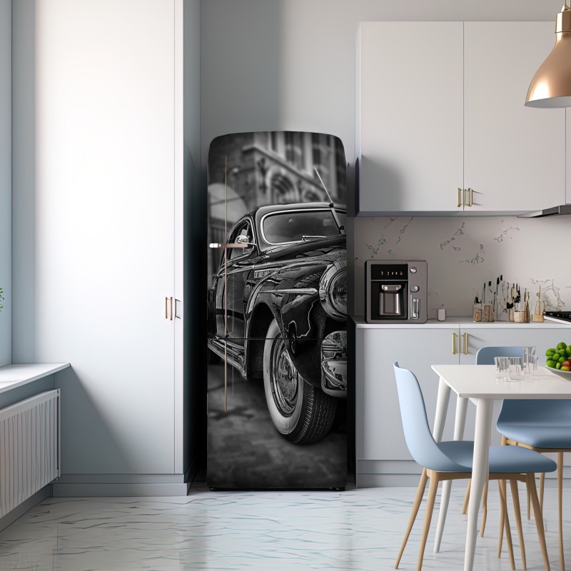 Naklejka na lodówkę zabytkowy klasyczny samochód na brukowanej ulicy – Wallissimo® Naklejka na lodówkę zabytkowy klasyczny samochód na brukowanej ulicy – Wallissimo®