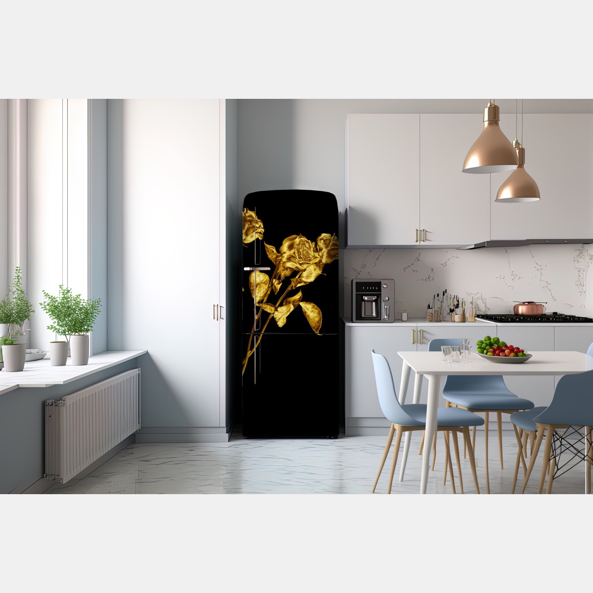 Naklejka na lodówkę złote róże na czarnym tle – Wallissimo® Naklejka na lodówkę złote róże na czarnym tle – Wallissimo®