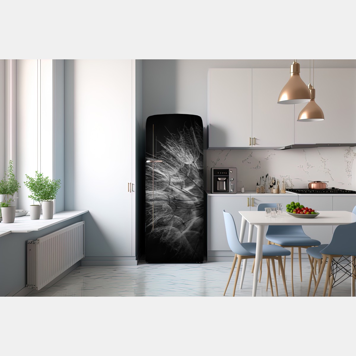 Naklejka na lodówkę delikatny puch dmuchawca w monochromie – Wallissimo® Naklejka na lodówkę delikatny puch dmuchawca w monochromie – Wallissimo®