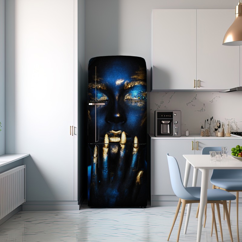 Naklejka na lodówkę mistyczny portret w złocie i błękicie – Wallissimo® Naklejka na lodówkę mistyczny portret w złocie i błękicie – Wallissimo®
