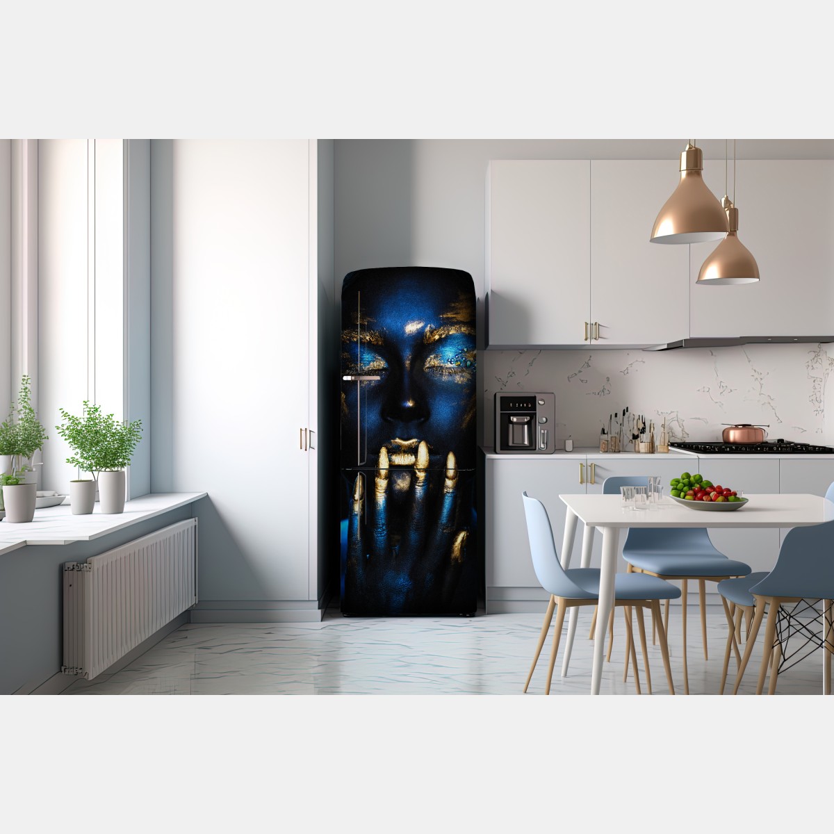 Naklejka na lodówkę mistyczny portret w złocie i błękicie – Wallissimo® Naklejka na lodówkę mistyczny portret w złocie i błękicie – Wallissimo®
