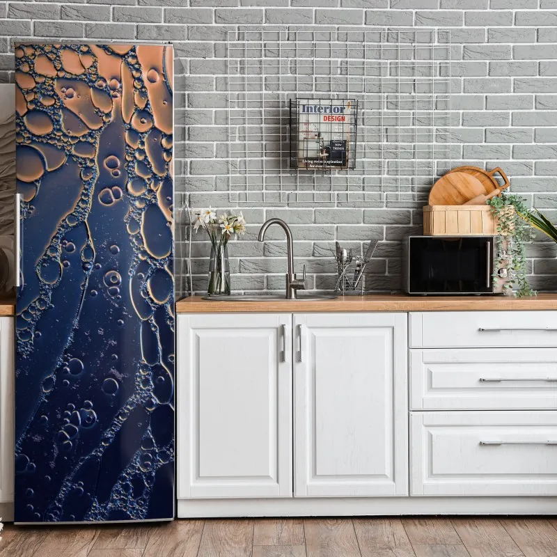 Naklejka na lodówkę odważna geometryczna elewacja w pomarańczy i turkusie – Wallissimo®