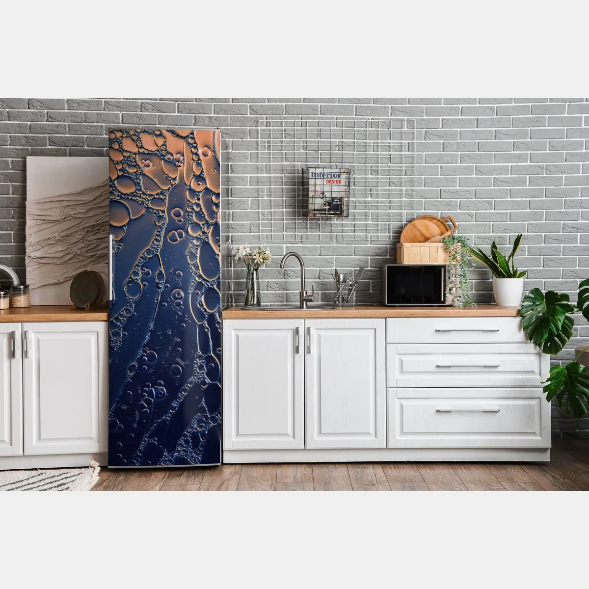 Naklejka na lodówkę niebiesko-złote abstrakcyjne bąbelki – Wallissimo® Naklejka na lodówkę niebiesko-złote abstrakcyjne bąbelki – Wallissimo®