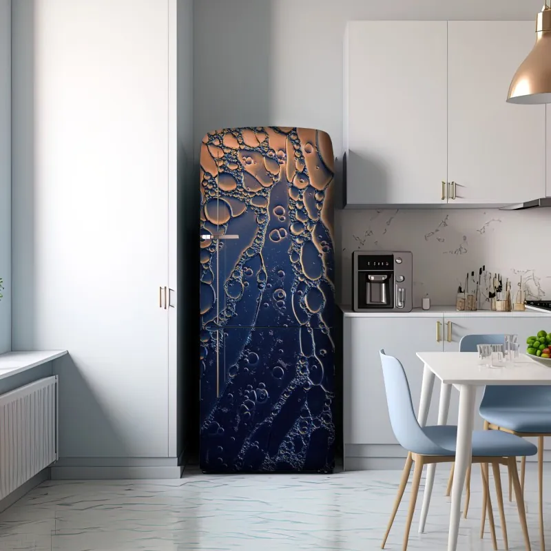 Naklejka na lodówkę niebiesko-złote abstrakcyjne bąbelki – Wallissimo® Naklejka na lodówkę niebiesko-złote abstrakcyjne bąbelki – Wallissimo®