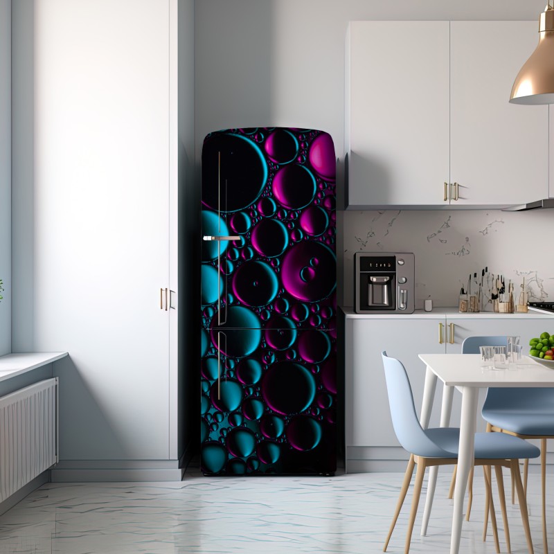 Naklejka na lodówkę turkusowo-magenta wzór bąbelków – Wallissimo® Naklejka na lodówkę turkusowo-magenta wzór bąbelków – Wallissimo®