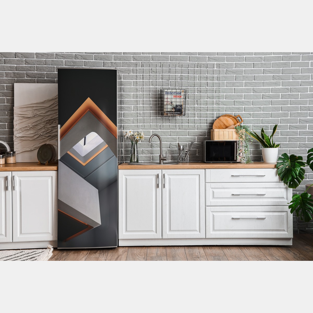 Naklejka na lodówkę minimalistyczne geometryczne wnętrze z świetlikiem – Wallissimo® Naklejka na lodówkę minimalistyczne geometryczne wnętrze z świetlikiem – Wallissimo®