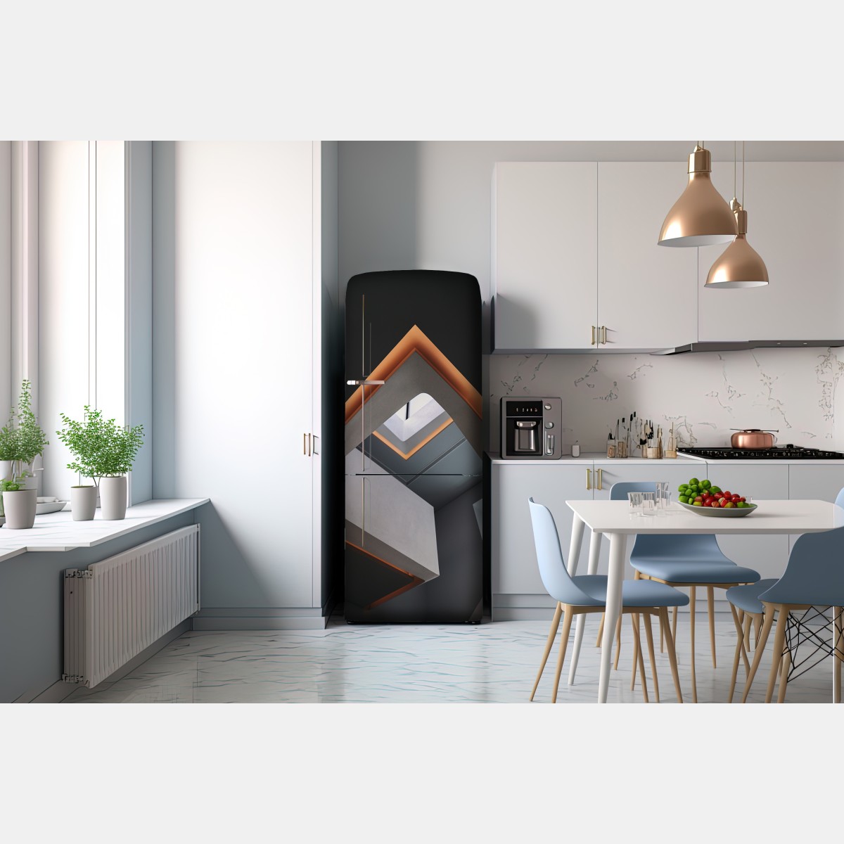 Naklejka na lodówkę minimalistyczne geometryczne wnętrze z świetlikiem – Wallissimo® Naklejka na lodówkę minimalistyczne geometryczne wnętrze z świetlikiem – Wallissimo®