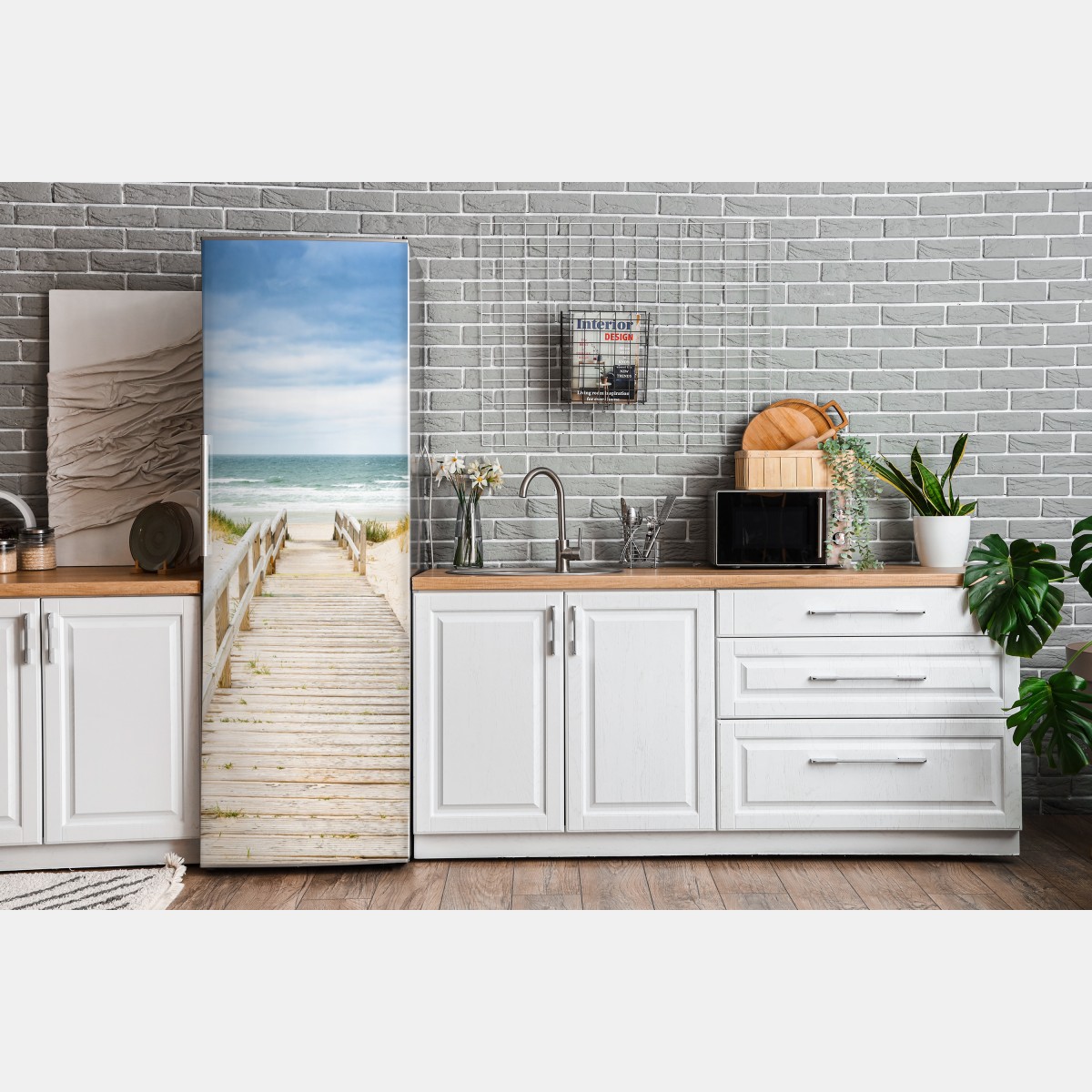 Naklejka na lodówkę drewniany pomost prowadzący na plażę, Sylt – Wallissimo® Naklejka na lodówkę drewniany pomost prowadzący na plażę, Sylt – Wallissimo®