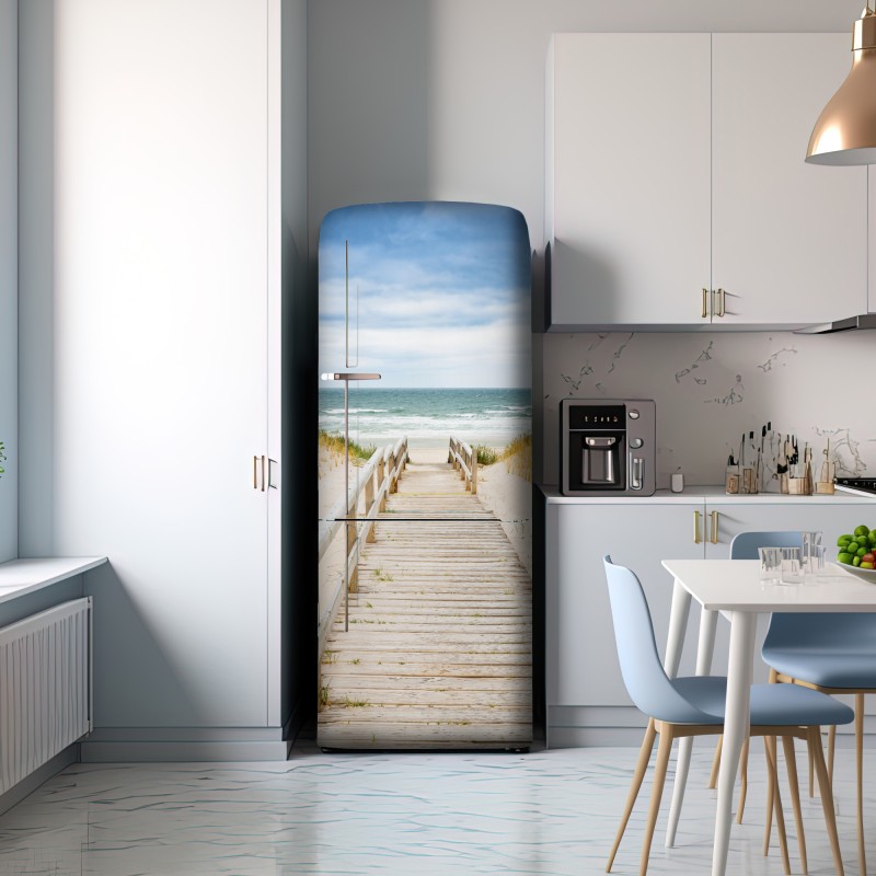 Naklejka na lodówkę drewniany pomost prowadzący na plażę, Sylt – Wallissimo® Naklejka na lodówkę drewniany pomost prowadzący na plażę, Sylt – Wallissimo®