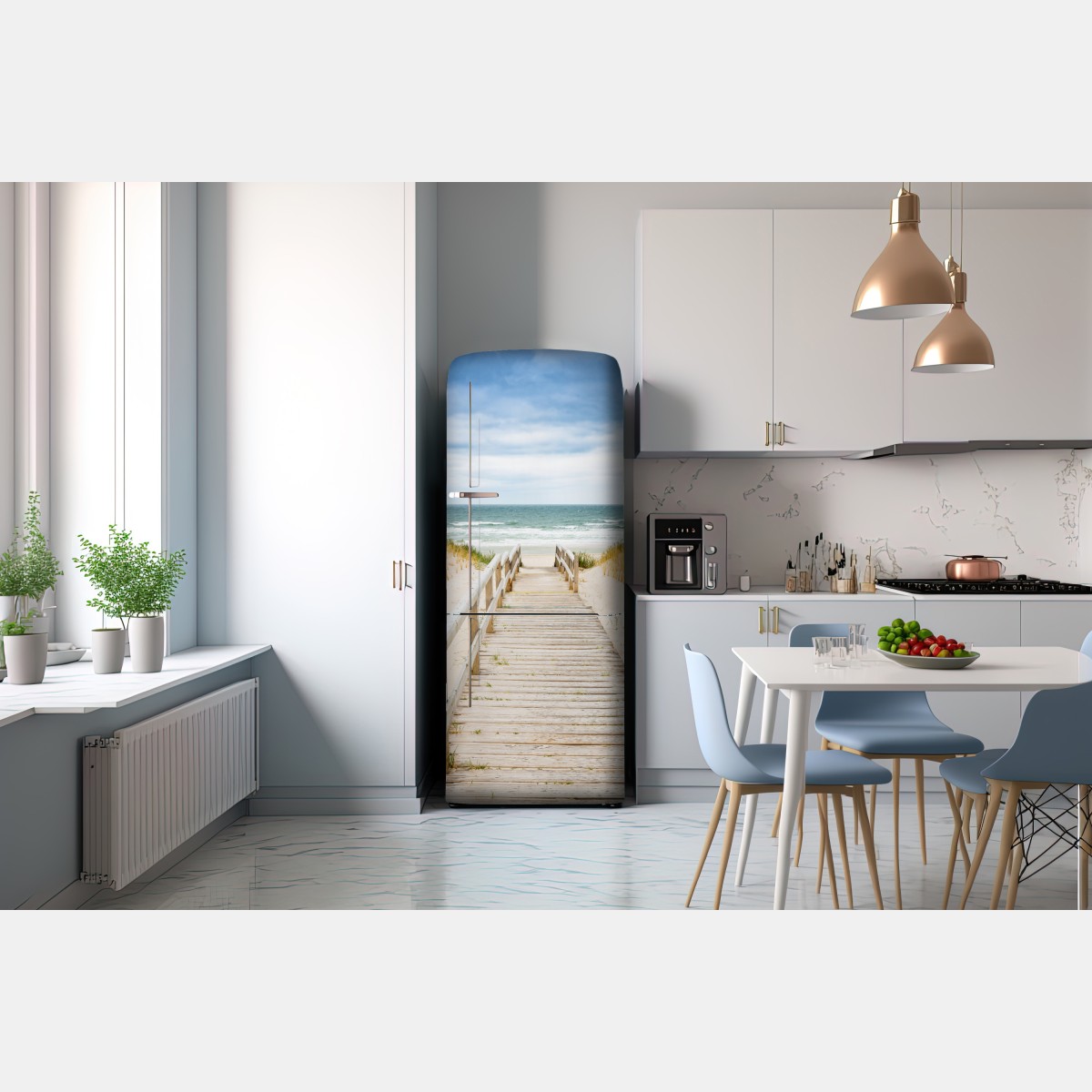 Naklejka na lodówkę drewniany pomost prowadzący na plażę, Sylt – Wallissimo® Naklejka na lodówkę drewniany pomost prowadzący na plażę, Sylt – Wallissimo®