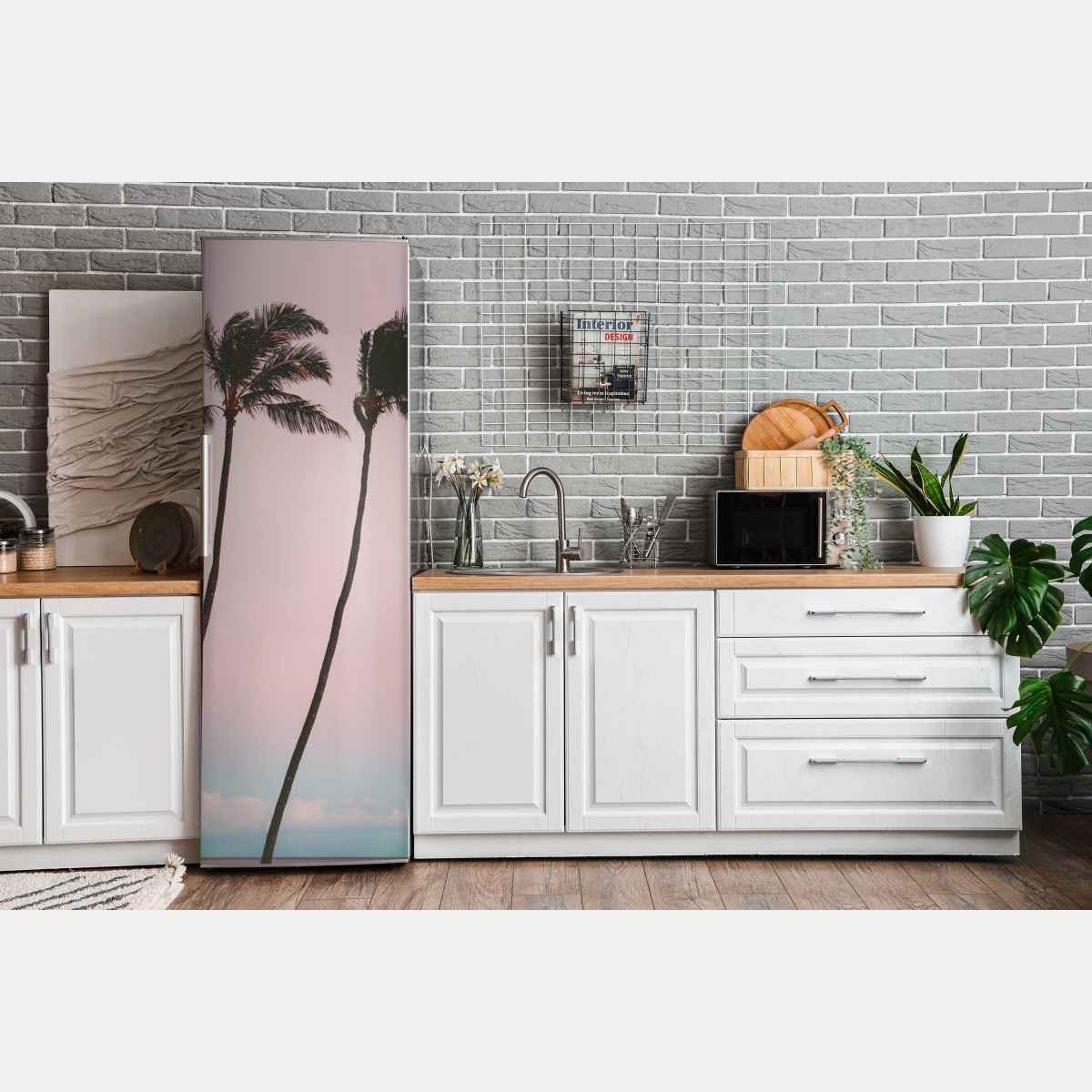Naklejka na lodówkę pastelowe palmy o zmierzchu – Wallissimo® Naklejka na lodówkę pastelowe palmy o zmierzchu – Wallissimo®