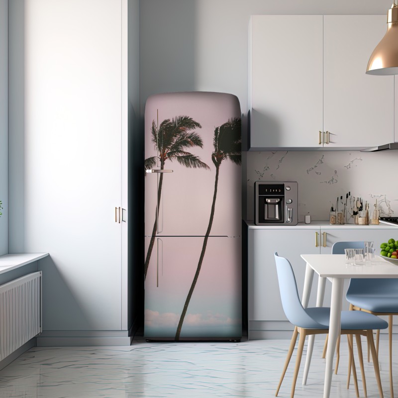 Naklejka na lodówkę pastelowe palmy o zmierzchu – Wallissimo® Naklejka na lodówkę pastelowe palmy o zmierzchu – Wallissimo®