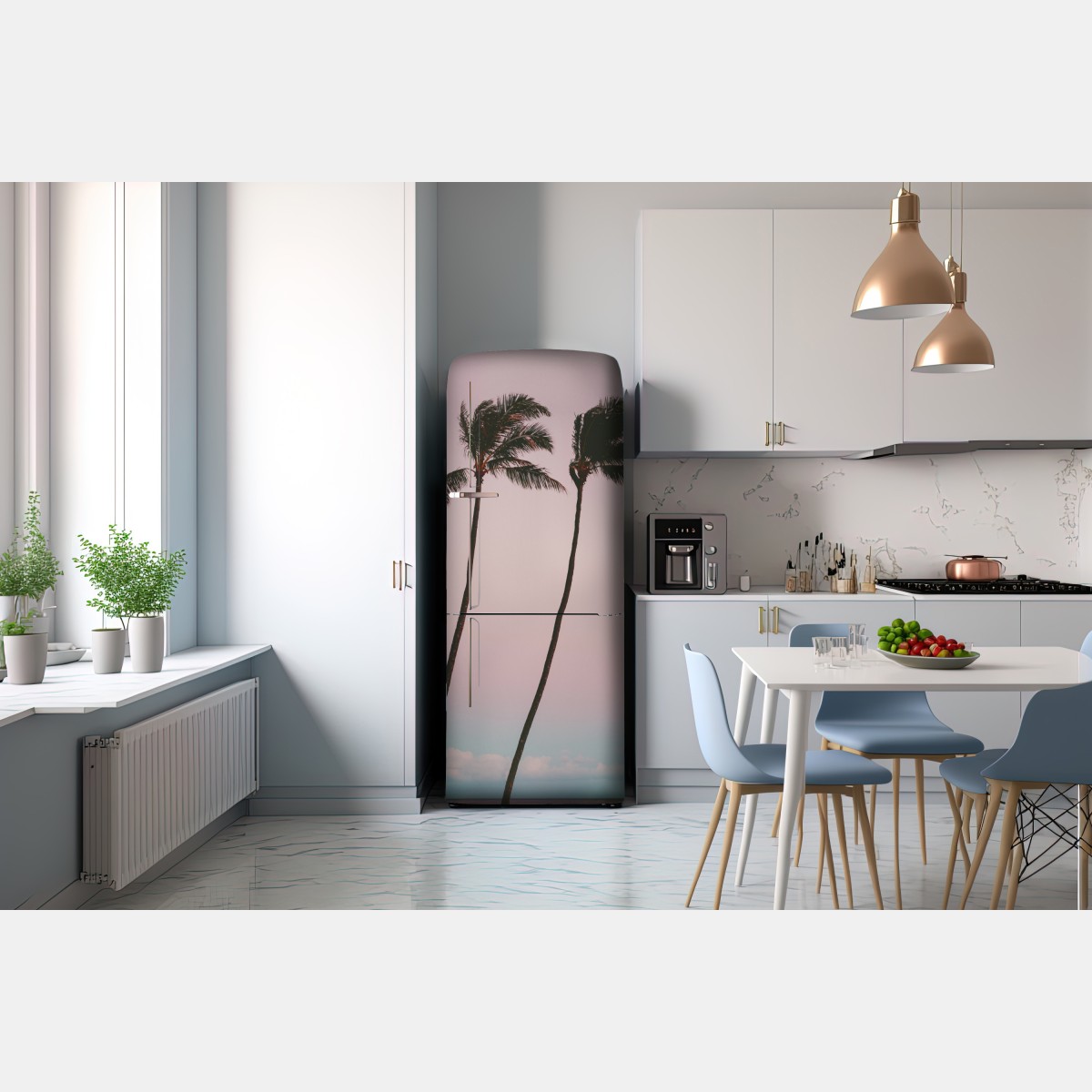 Naklejka na lodówkę pastelowe palmy o zmierzchu – Wallissimo® Naklejka na lodówkę pastelowe palmy o zmierzchu – Wallissimo®