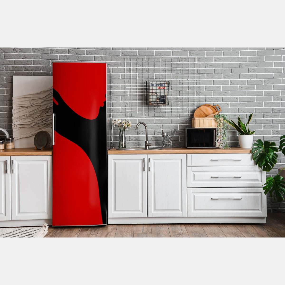Naklejka na lodówkę odważna czerwono-czarna sylwetka – Wallissimo® Naklejka na lodówkę odważna czerwono-czarna sylwetka – Wallissimo®