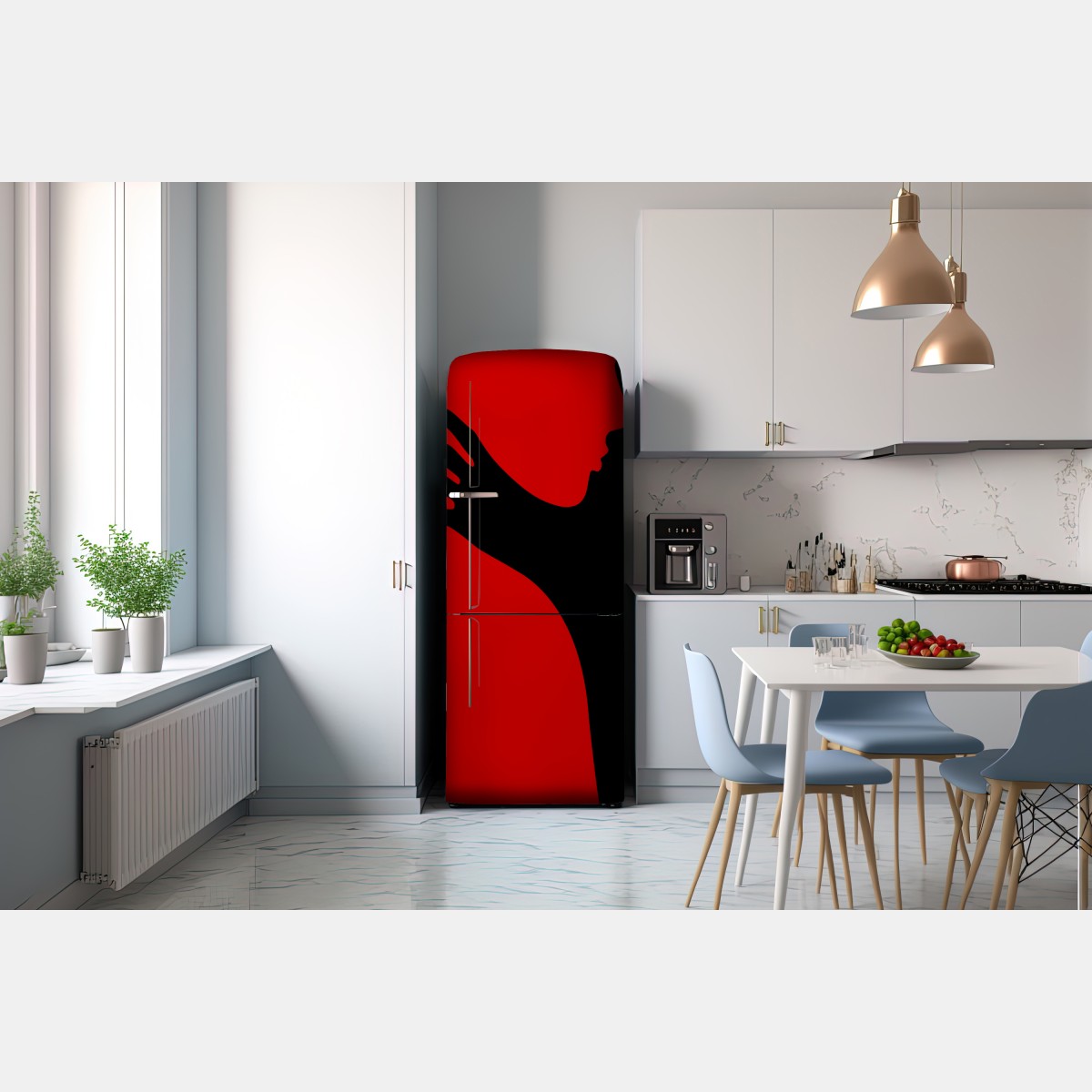 Naklejka na lodówkę odważna czerwono-czarna sylwetka – Wallissimo® Naklejka na lodówkę odważna czerwono-czarna sylwetka – Wallissimo®