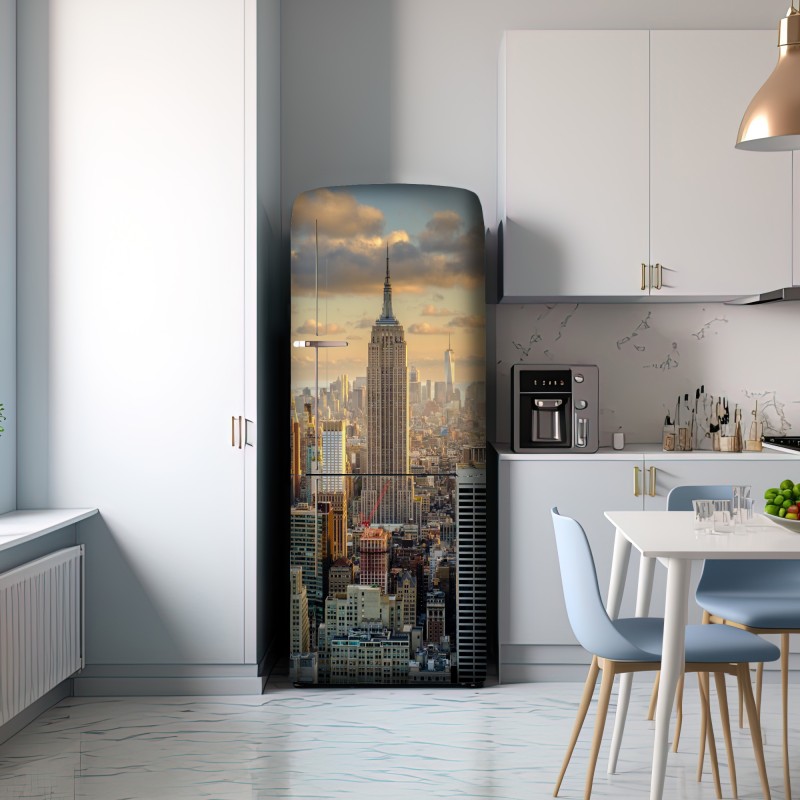 Naklejka na lodówkę panorama Nowego Jorku o zachodzie słońca – Wallissimo® Naklejka na lodówkę panorama Nowego Jorku o zachodzie słońca – Wallissimo®