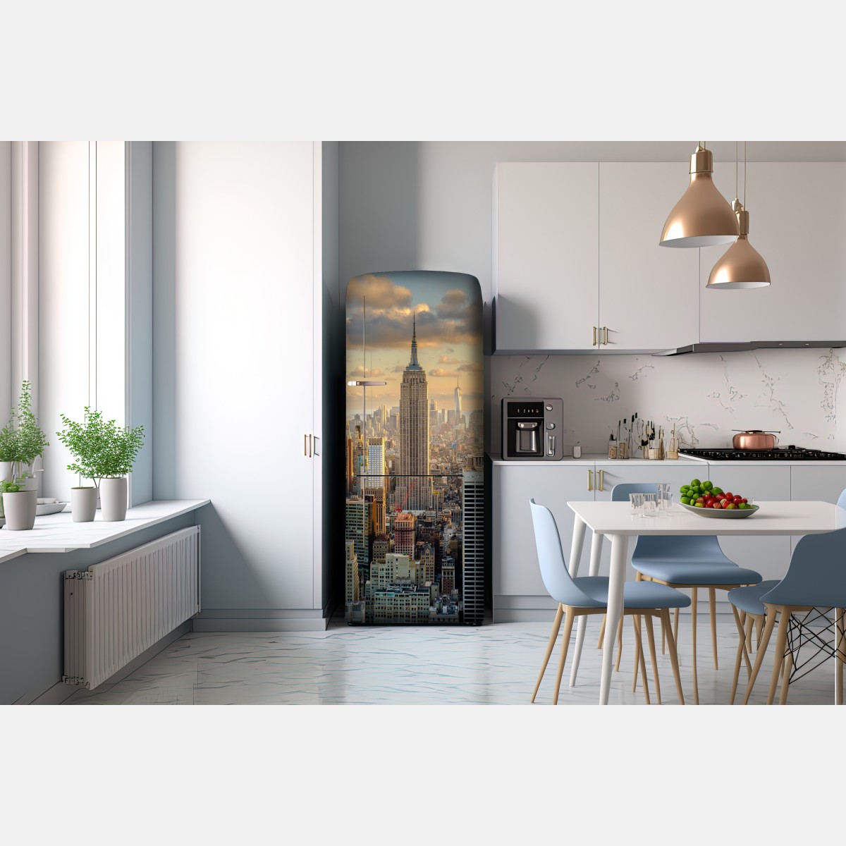 Naklejka na lodówkę panorama Nowego Jorku o zachodzie słońca – Wallissimo® Naklejka na lodówkę panorama Nowego Jorku o zachodzie słońca – Wallissimo®