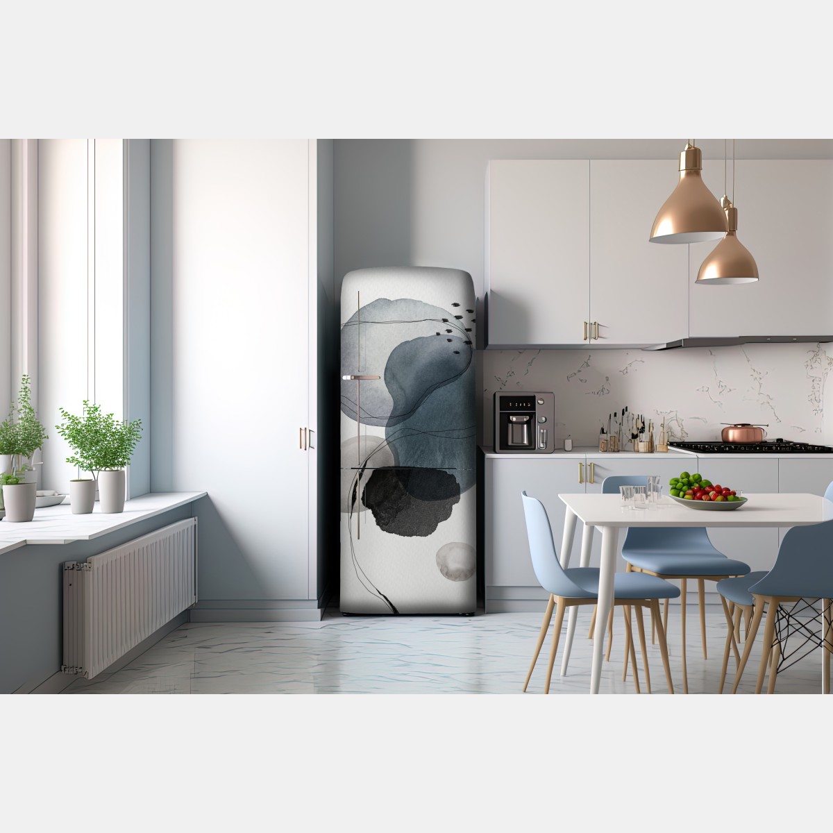 Naklejka na lodówkę spokojne niebieskie akwarelowe kule – Wallissimo® Naklejka na lodówkę spokojne niebieskie akwarelowe kule – Wallissimo®