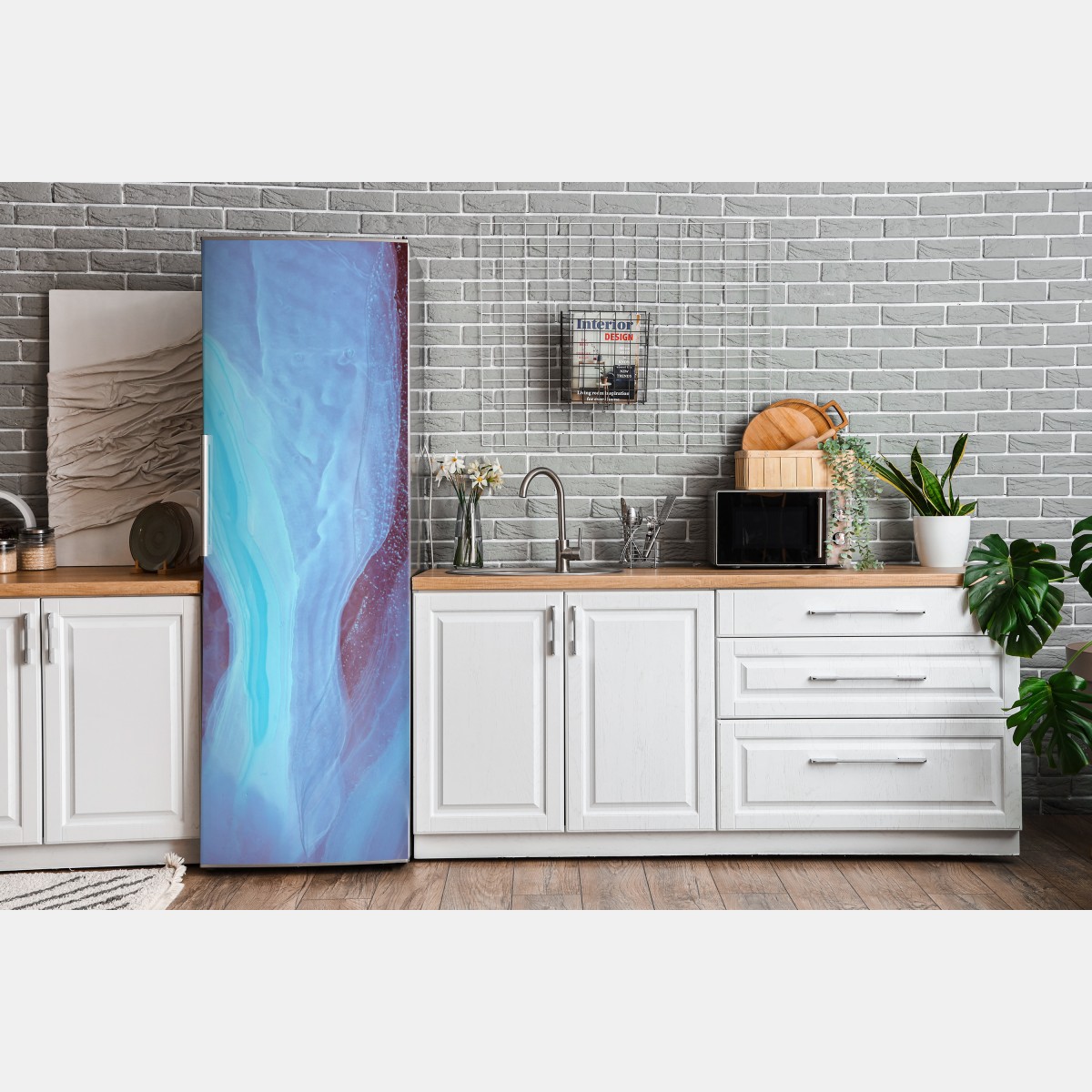Naklejka na lodówkę eteryczna turkusowo-różowa marmurowa abstrakcja – Wallissimo® Naklejka na lodówkę eteryczna turkusowo-różowa marmurowa abstrakcja – Wallissimo®