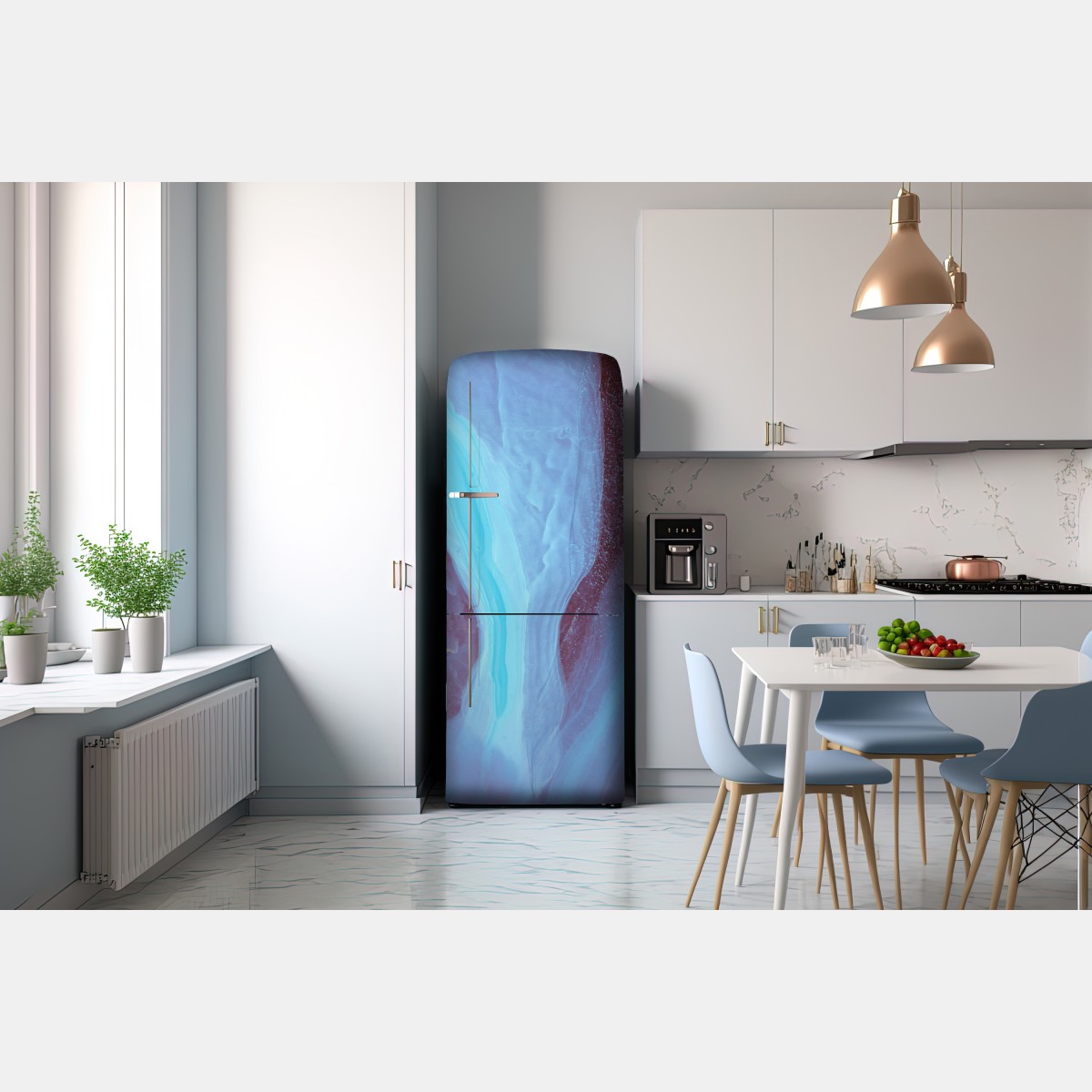 Naklejka na lodówkę eteryczna turkusowo-różowa marmurowa abstrakcja – Wallissimo® Naklejka na lodówkę eteryczna turkusowo-różowa marmurowa abstrakcja – Wallissimo®