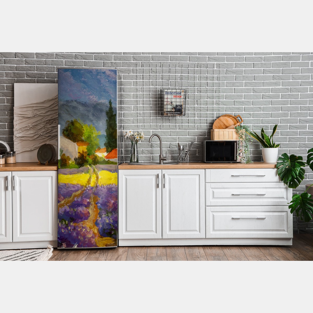 Naklejka na lodówkę lawendowe pola o zachodzie słońca – Wallissimo® Naklejka na lodówkę lawendowe pola o zachodzie słońca – Wallissimo®