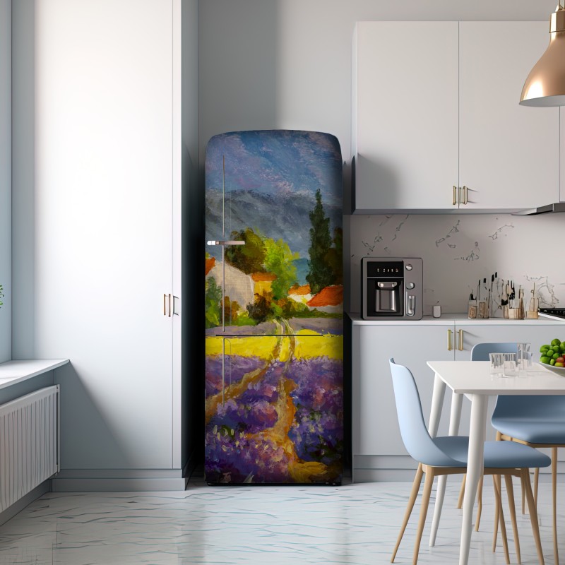 Naklejka na lodówkę lawendowe pola o zachodzie słońca – Wallissimo® Naklejka na lodówkę lawendowe pola o zachodzie słońca – Wallissimo®