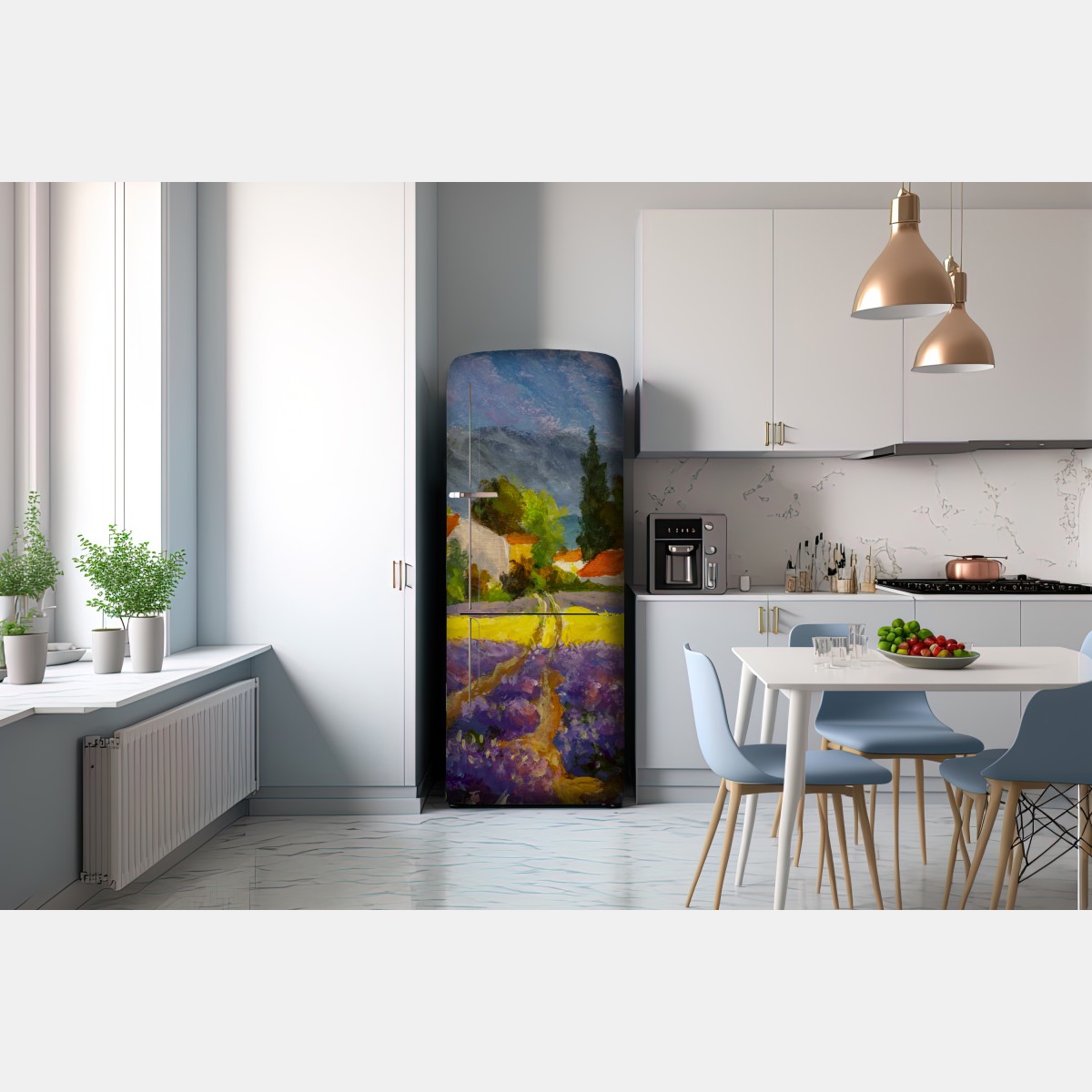 Naklejka na lodówkę lawendowe pola o zachodzie słońca – Wallissimo® Naklejka na lodówkę lawendowe pola o zachodzie słońca – Wallissimo®