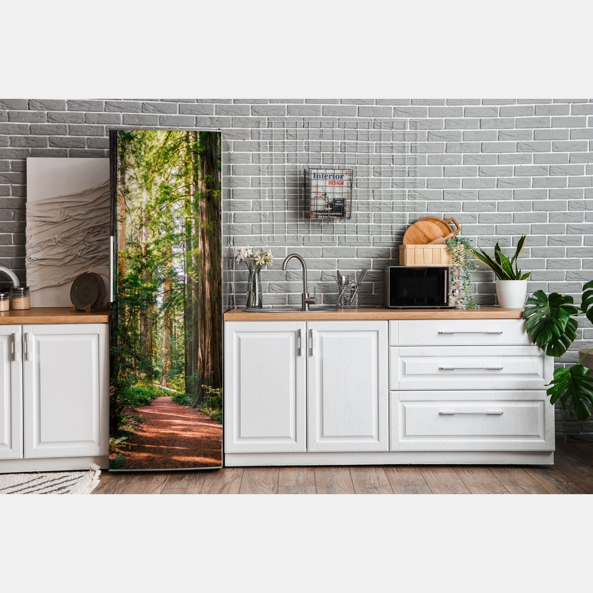 Naklejka na lodówkę majestatyczna ścieżka w lesie sekwoi – Wallissimo® Naklejka na lodówkę majestatyczna ścieżka w lesie sekwoi – Wallissimo®