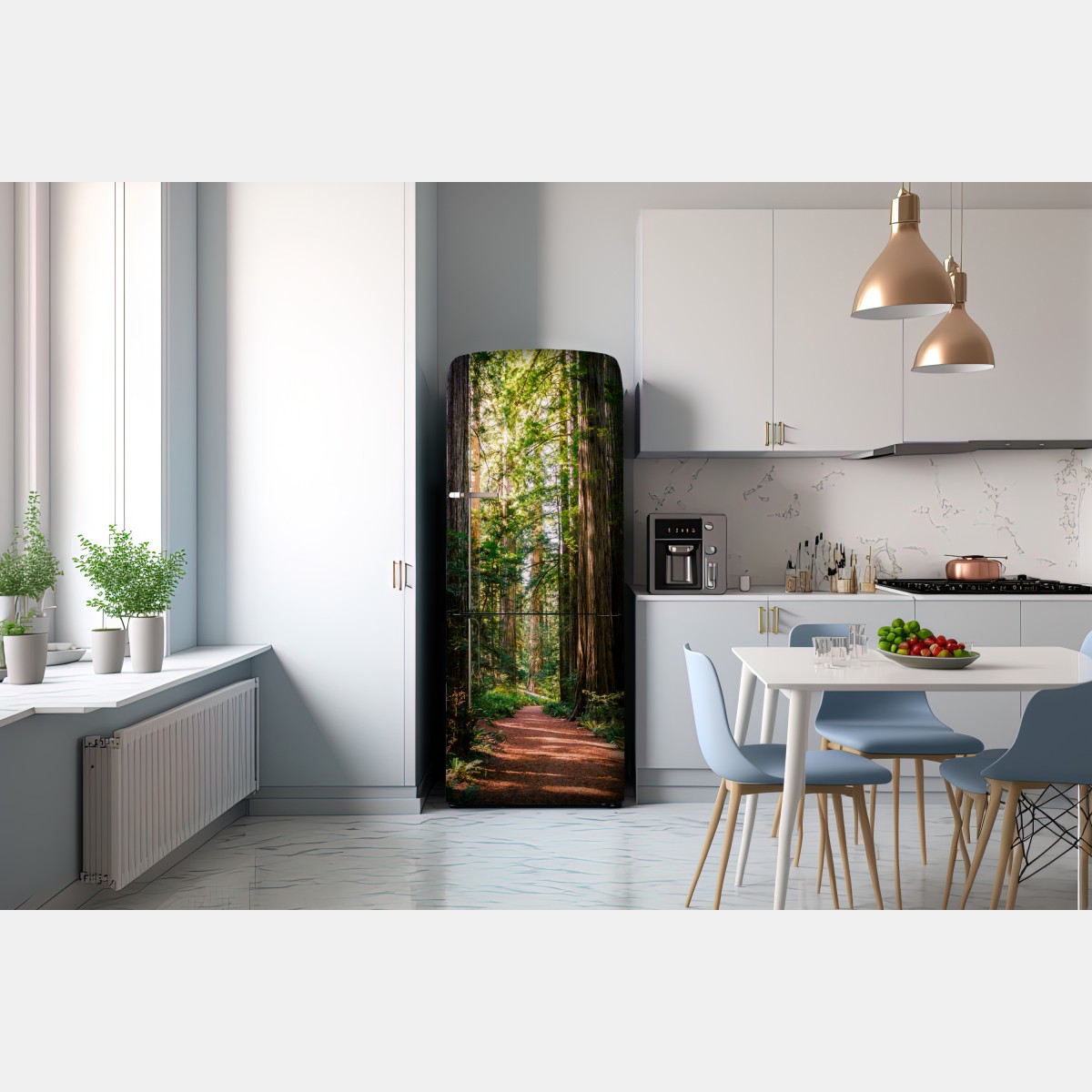 Naklejka na lodówkę majestatyczna ścieżka w lesie sekwoi – Wallissimo® Naklejka na lodówkę majestatyczna ścieżka w lesie sekwoi – Wallissimo®