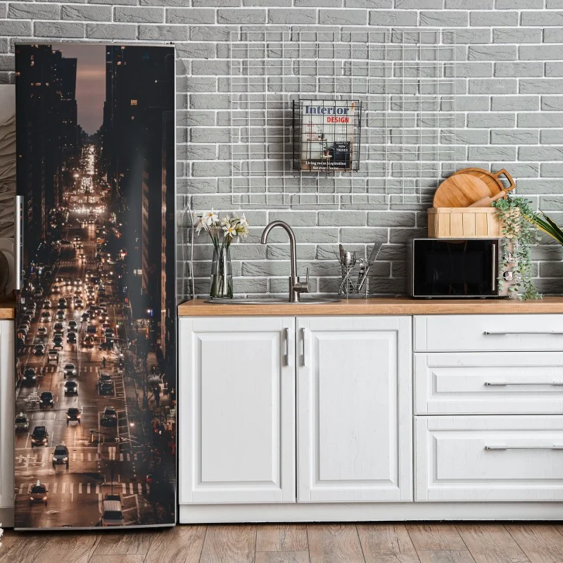 Naklejka na lodówkę Manhattan nocna aleja – Wallissimo® Naklejka na lodówkę Manhattan nocna aleja – Wallissimo®