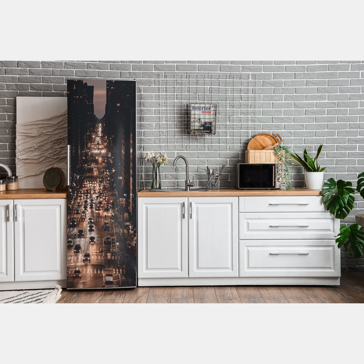 Naklejka na lodówkę Manhattan nocna aleja – Wallissimo® Naklejka na lodówkę Manhattan nocna aleja – Wallissimo®