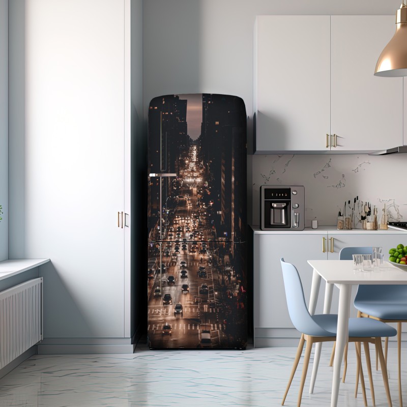 Naklejka na lodówkę Manhattan nocna aleja – Wallissimo® Naklejka na lodówkę Manhattan nocna aleja – Wallissimo®