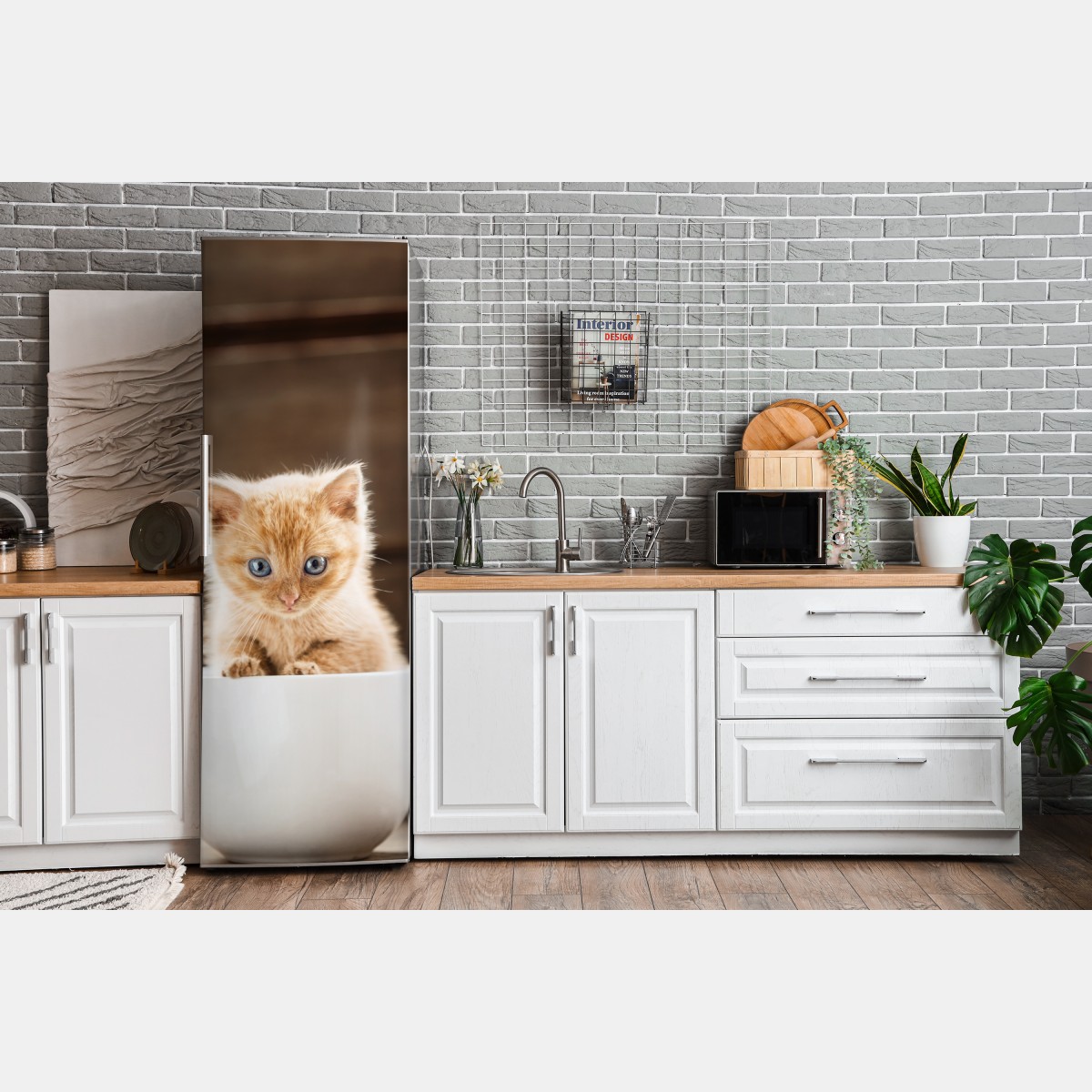 Naklejka na lodówkę rudy kociak w filiżance – Wallissimo® Naklejka na lodówkę rudy kociak w filiżance – Wallissimo®
