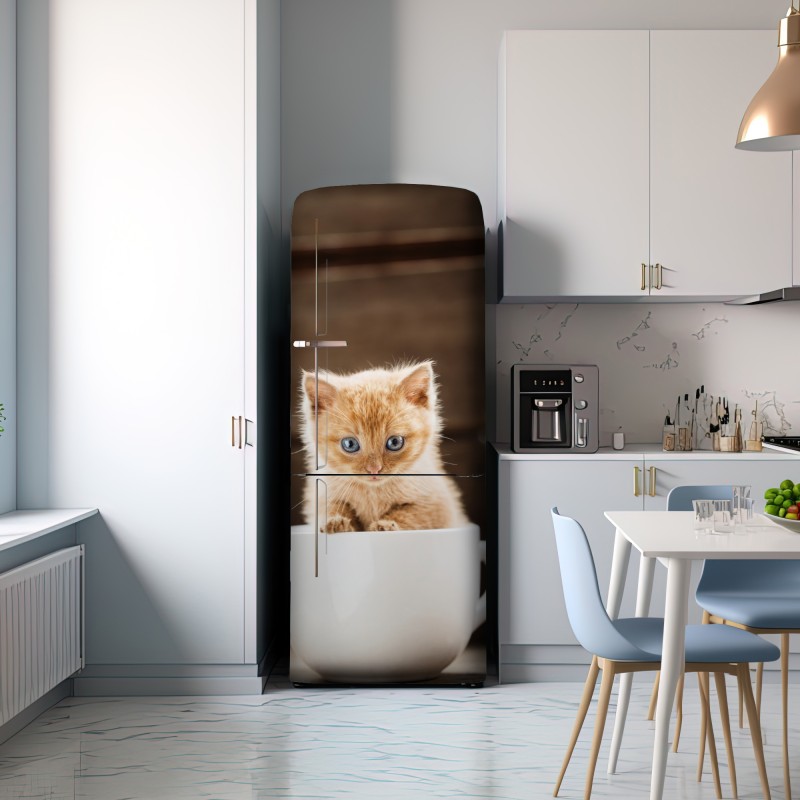 Naklejka na lodówkę rudy kociak w filiżance – Wallissimo® Naklejka na lodówkę rudy kociak w filiżance – Wallissimo®