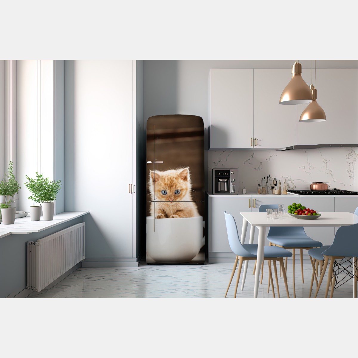 Naklejka na lodówkę rudy kociak w filiżance – Wallissimo® Naklejka na lodówkę rudy kociak w filiżance – Wallissimo®
