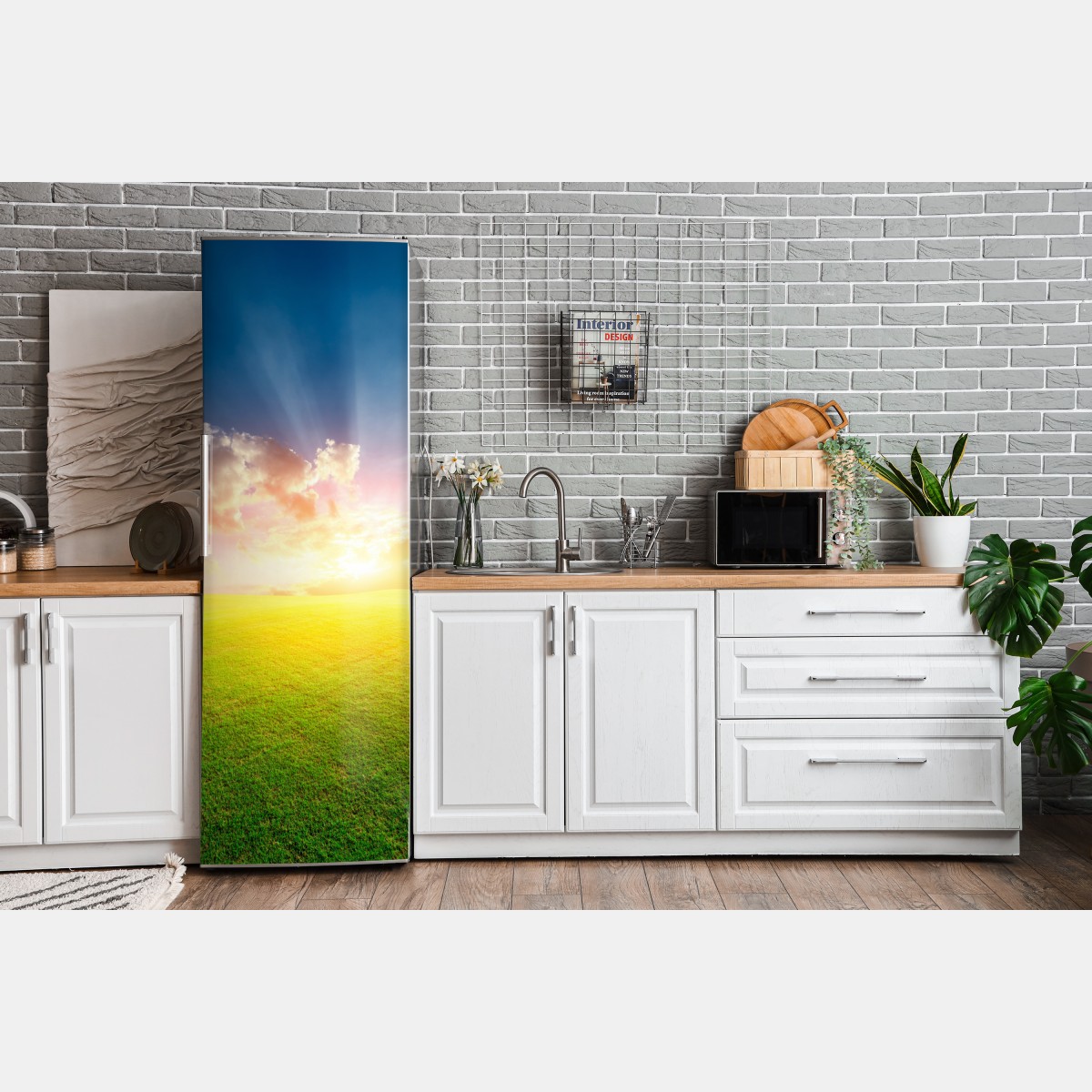 Naklejka na lodówkę słoneczna łąka o zmierzchu – Wallissimo® Naklejka na lodówkę słoneczna łąka o zmierzchu – Wallissimo®