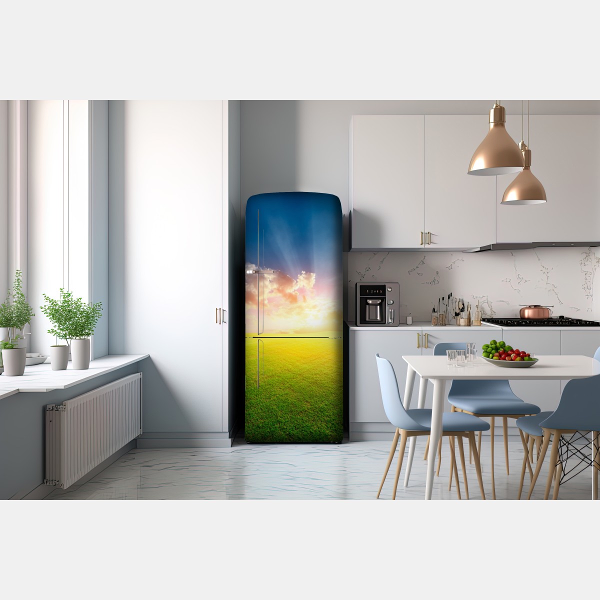 Naklejka na lodówkę słoneczna łąka o zmierzchu – Wallissimo® Naklejka na lodówkę słoneczna łąka o zmierzchu – Wallissimo®