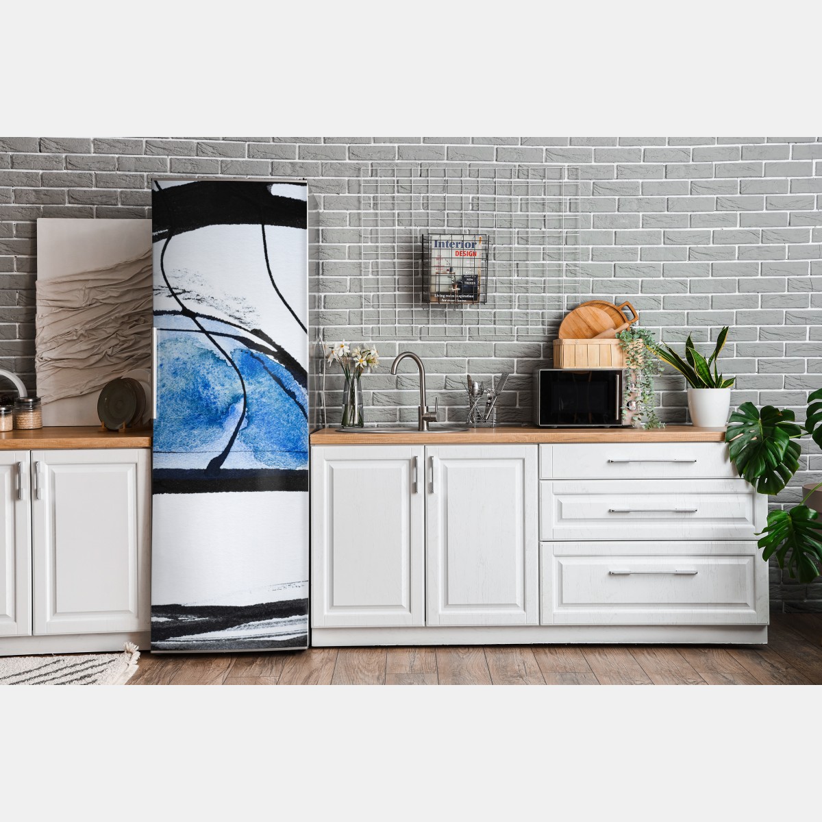 Naklejka na lodówkę niebieska abstrakcja tuszem i akwarelą – Wallissimo® Naklejka na lodówkę niebieska abstrakcja tuszem i akwarelą – Wallissimo®