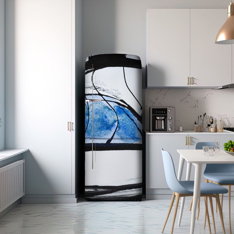 Naklejka na lodówkę niebieska abstrakcja tuszem i akwarelą – Wallissimo® Naklejka na lodówkę niebieska abstrakcja tuszem i akwarelą – Wallissimo®
