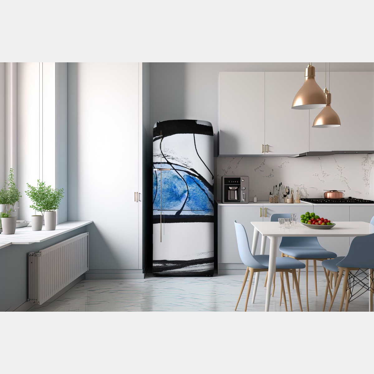 Naklejka na lodówkę niebieska abstrakcja tuszem i akwarelą – Wallissimo® Naklejka na lodówkę niebieska abstrakcja tuszem i akwarelą – Wallissimo®