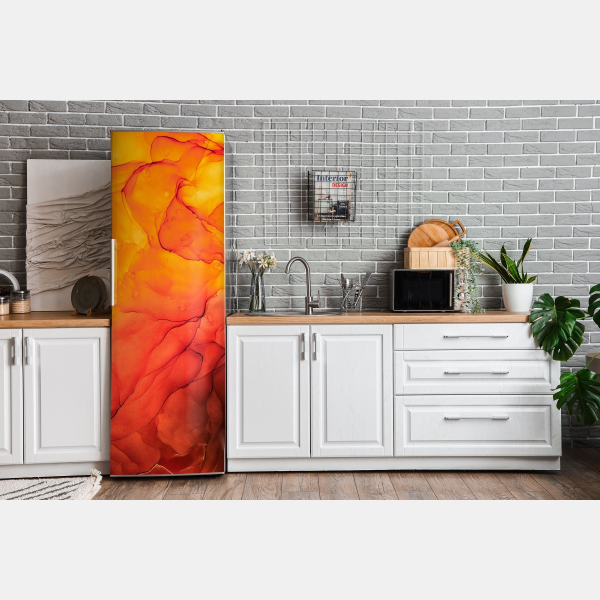 Naklejka na lodówkę abstrakcja alkoholowa w odcieniach pomarańczy – Wallissimo® Naklejka na lodówkę abstrakcja alkoholowa w odcieniach pomarańczy – Wallissimo®