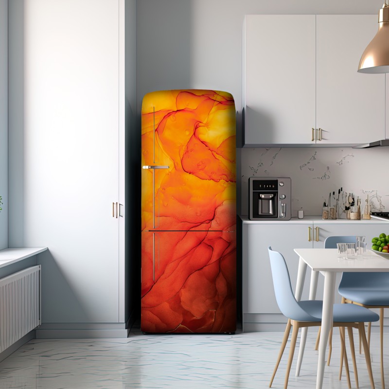 Naklejka na lodówkę abstrakcja alkoholowa w odcieniach pomarańczy – Wallissimo® Naklejka na lodówkę abstrakcja alkoholowa w odcieniach pomarańczy – Wallissimo®