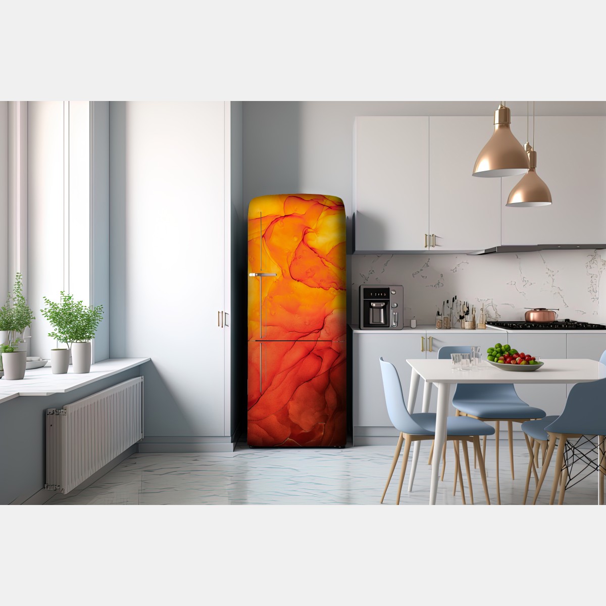 Naklejka na lodówkę abstrakcja alkoholowa w odcieniach pomarańczy – Wallissimo® Naklejka na lodówkę abstrakcja alkoholowa w odcieniach pomarańczy – Wallissimo®