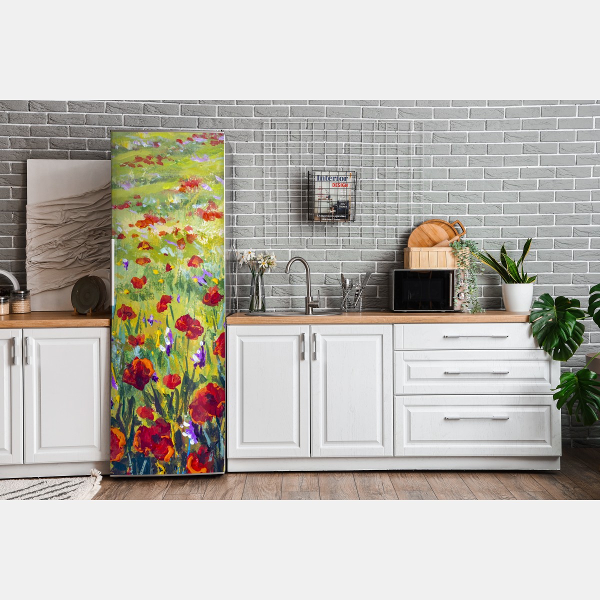 Naklejka na lodówkę impresjonistyczna łąka z makami – Wallissimo® Naklejka na lodówkę impresjonistyczna łąka z makami – Wallissimo®