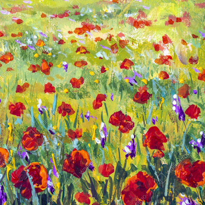 Naklejka na lodówkę impresjonistyczna łąka z makami – Wallissimo® Naklejka na lodówkę impresjonistyczna łąka z makami – Wallissimo®