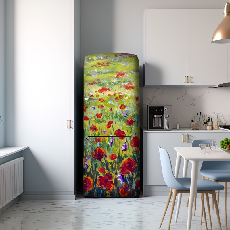 Naklejka na lodówkę impresjonistyczna łąka z makami – Wallissimo® Naklejka na lodówkę impresjonistyczna łąka z makami – Wallissimo®