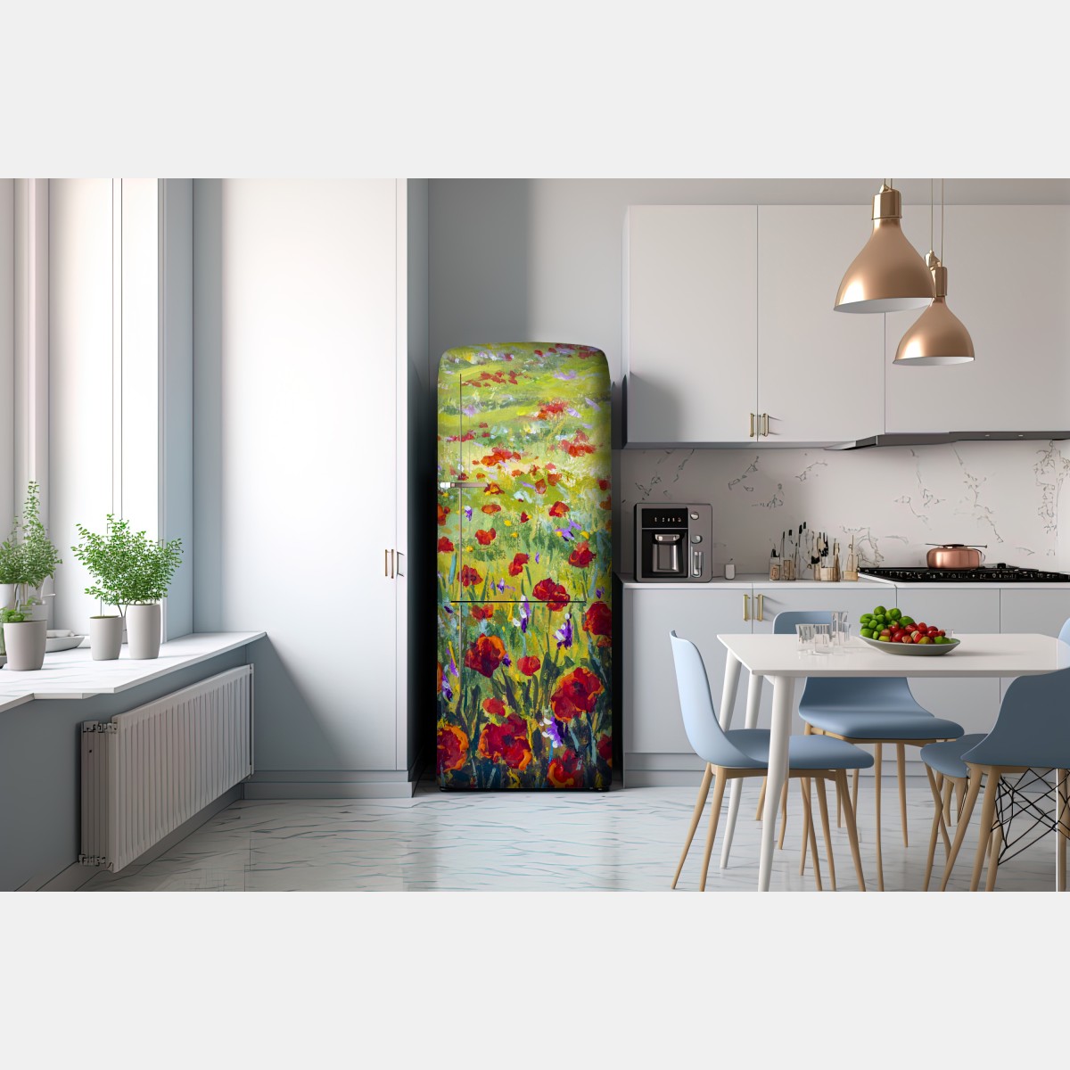Naklejka na lodówkę impresjonistyczna łąka z makami – Wallissimo® Naklejka na lodówkę impresjonistyczna łąka z makami – Wallissimo®