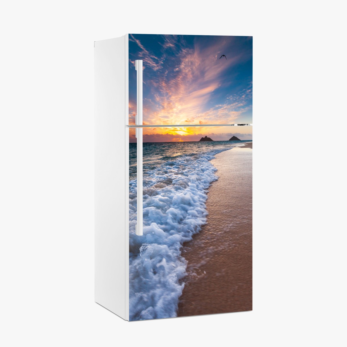 Fridge sticker serene sunrise over ocean shore – Wallissimo®